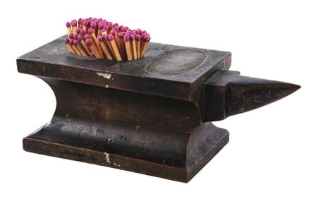 SOLID BRONZE CAST MATCH HOLDER IN THE FORM OF AN ANVIL