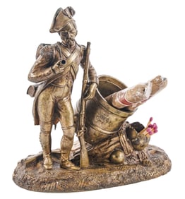 CAST BRONZE DESKTOP CIGAR & MATCH HOLDER W/ LIGHTER