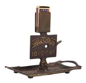 IRON CIGAR CUTTER & MATCH HOLDER ADVERTISING ADLON 10¢ CIGARS