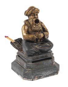 CAST BRONZE FIGURAL CIGAR CUTTER & MATCH DISPENSER