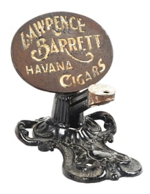 COUNTERTOP CAST IRON CIGAR CUTTER ADVERTISING LAWRENCE BARRETT CIGARS