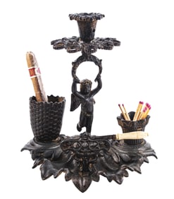 CAST IRON CIGAR & MATCH HOLDER W/ CIGAR CUTTER