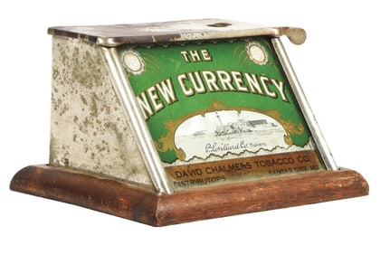 PINCH STYLE CIGAR CUTTER ADVERTISING THE NEW CURRENCY CIGARS