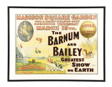 THE BARNUM AND BAILEY "GREATEST SHOW ON EARTH" PAPER LITHOGRAPH CIRCUS POSTER W/ THE SISTERS LARAGUE