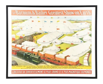 BARNUM & BAILEY "GREATEST SHOW ON EARTH" PAPER LITHOGRAPH CIRCUS POSTER W/ TRAIN GRAPHIC