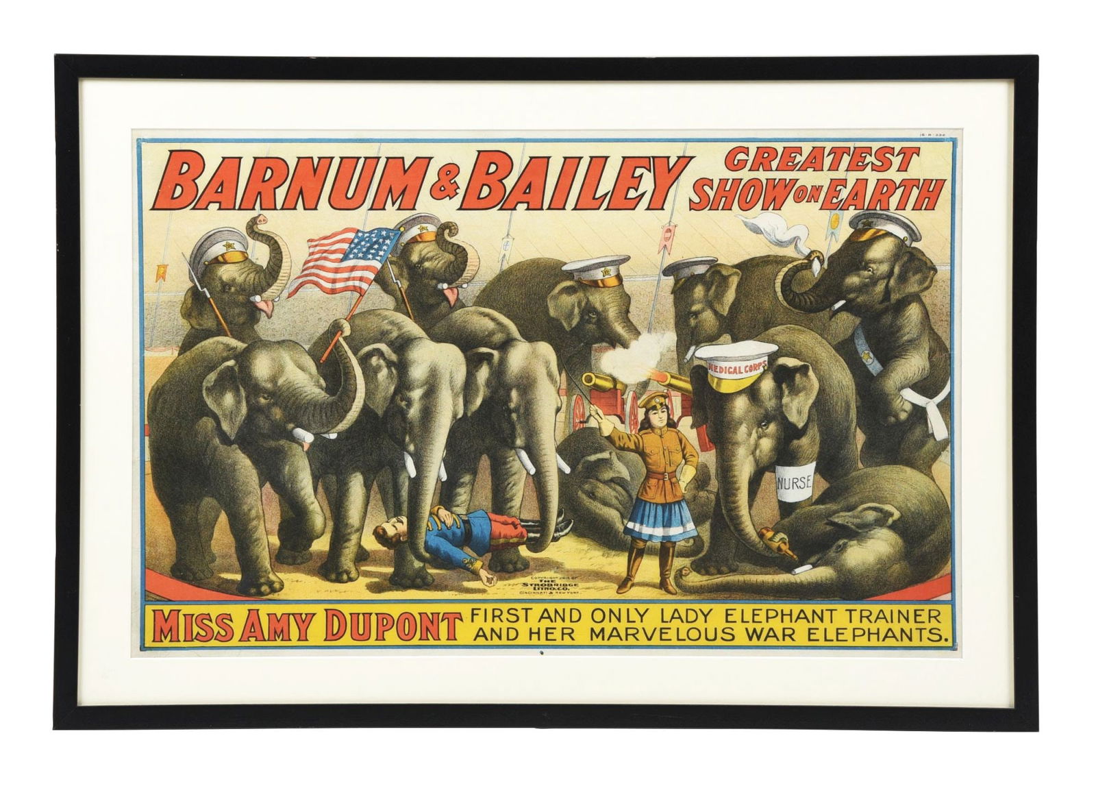 BARNUM AND BAILEY "GREATEST SHOW ON EARTH" PAPER LITHOGRAPH CIRCUS POSTER W/ MISS AMY DUPONT GRAPHIC (1 of 4)