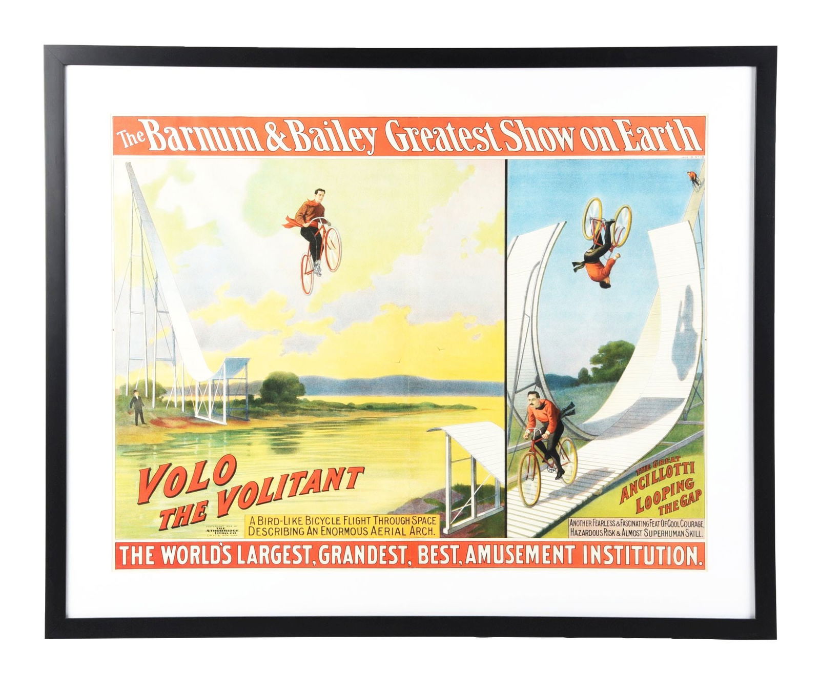 THE BARNUM & BAILEY "GREATEST SHOW ON EARTH" PAPER LITHOGRAPH POSTER W/ VOLO THE VOLITANT GRAPHIC (1 of 4)
