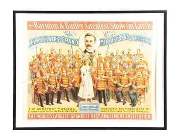 THE BARNUM & BAILEY "GREATEST SHOW ON EARTH" PAPER LITHOGRAPH POSTER W/ CARL CLAIRE'S GRAND MILITARY