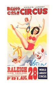 CLYDE BEATTY & COLE BROS. WORLD'S LARGEST CIRCUS PAPER LITHOGRAPH CIRCUS POSTER W/ BEAUTIFUL WOMAN &