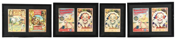 COLLECTION OF 4 RINGLING BROS. AND BARNUM & BAILEY PAPER LITHOGRAPH MAGAZINE & DAILY REVIEW COVERS