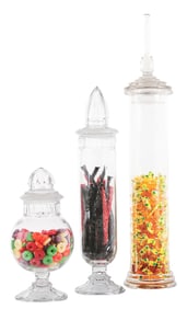 LOT OF 3: GLASS COUNTRY STORE CANDY JARS