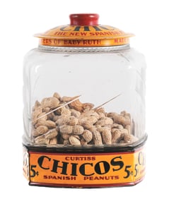 5¢ CHICOS SPANISH PEANUTS GLASS JAR