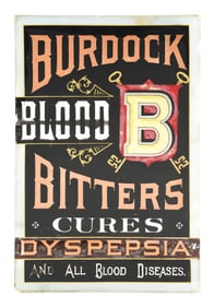 BURDOCK BITTERS REVERSE GLASS PAINTED SIGN
