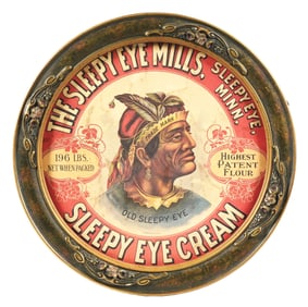 FRAMED CARDBOARD SLEEPY EYE CREAM ADVERTISEMENT.