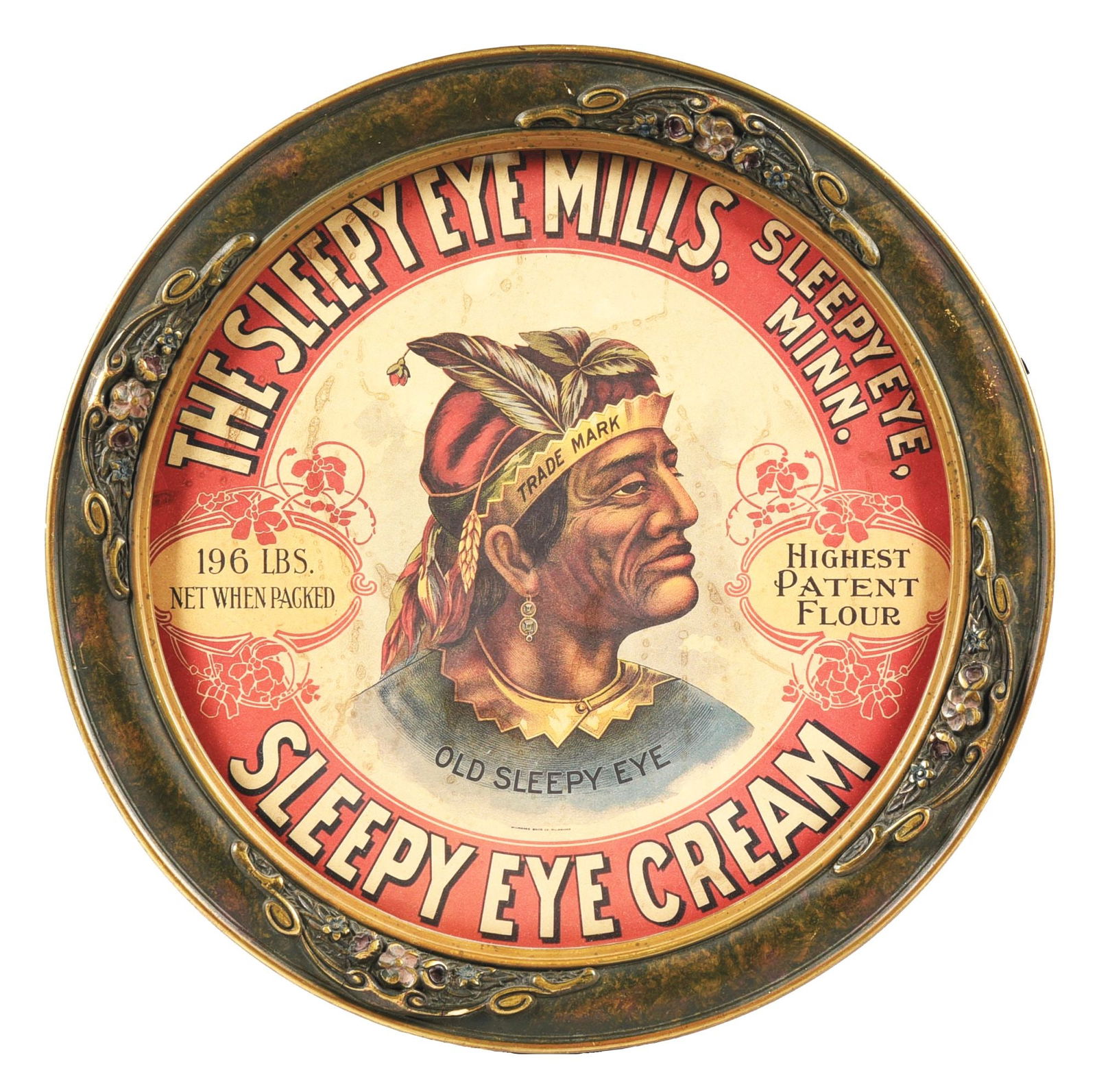 FRAMED CARDBOARD SLEEPY EYE CREAM ADVERTISEMENT. (1 of 2)