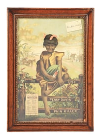 PERRY DAVIS PAIN KILLER FRAMED ADVERTISING SIGN