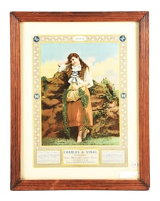 CHARLES A. VINAL PAPER LITHOGRAPH CALENDAR W/ BEAUTIFUL WOMAN GRAPHIC.