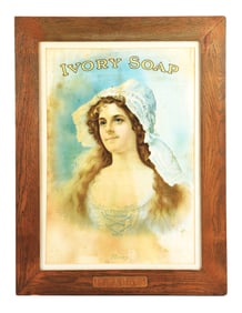 IVORY SOAP PAPER LITHOGRAPH SIGN W/ ORIGINAL EMBOSSED WOOD FRAME.