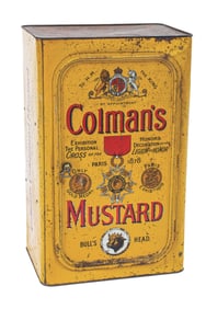EARLY COLMAN'S MUSTARD TIN DISPLAY W/ BULL HEAD GRAPHIC