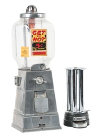 LOT OF 2: 5¢ HOT PEANUTS COIN-OP & 1 PENNY CHANGER MACHINE.