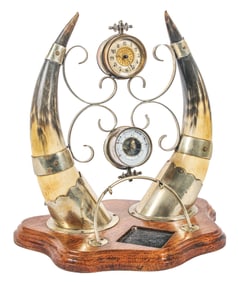 EARLY HORNED DESK SET W/ CLOCK & BAROMETER