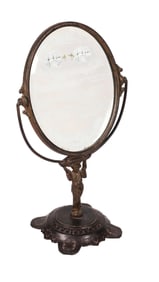 BRONZE MIRROR W/ LADY FIGURE AVERTISING "SO EASY EYEGLASSES"