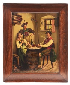 FRANZ WALDEGG OIL PAINTING W/ GERMAN TAVERN GRAPHIC.