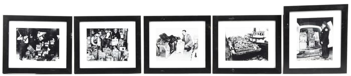 COLLECTION OF 6 BLACK AND WHITE PHOTOGRAPHS W/ GAMBLING-RELATED GRAPHIC
