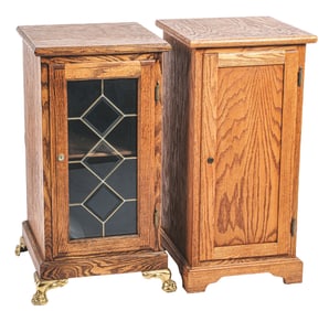 PAIR OF CONTEMPORARY OAK SLOT MACHINE STANDS