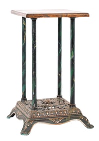 ORNATE IRON & WOOD SLOT MACHINE STAND