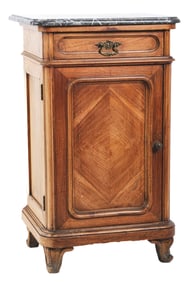 WALNUT DISPLAY STAND W/ MARBLE TOP