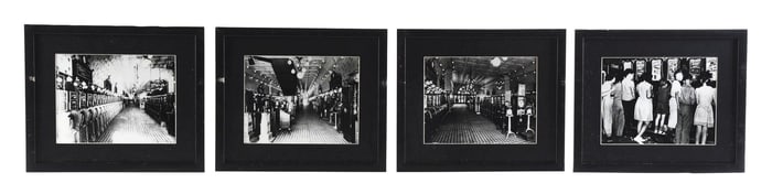 COLLECTION OF 4 BLACK AND WHITE PHOTOS W/ ARCADE GRAPHICS
