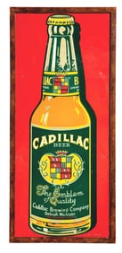 FRAMED CADILLAC BEER TIN ADVERTISING SIGN