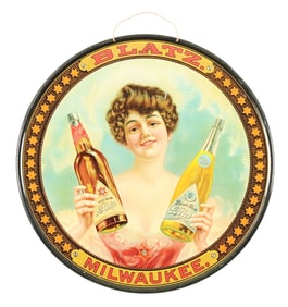 BLATZ BREWING COMPANY TIN LITHOGRAPH W/ BEAUTIFUL WOMAN GRAPHIC