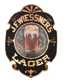 J.F. WIESSNER'S LAGER BEER TIN CORNER SIGN