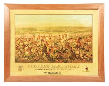 ANHEUSER-BUSCH "CUSTER'S LAST FIGHT" CARDBOARD LITHOGRAPH W/ "CUSTER'S LAST FIGHT" GRAPHIC.