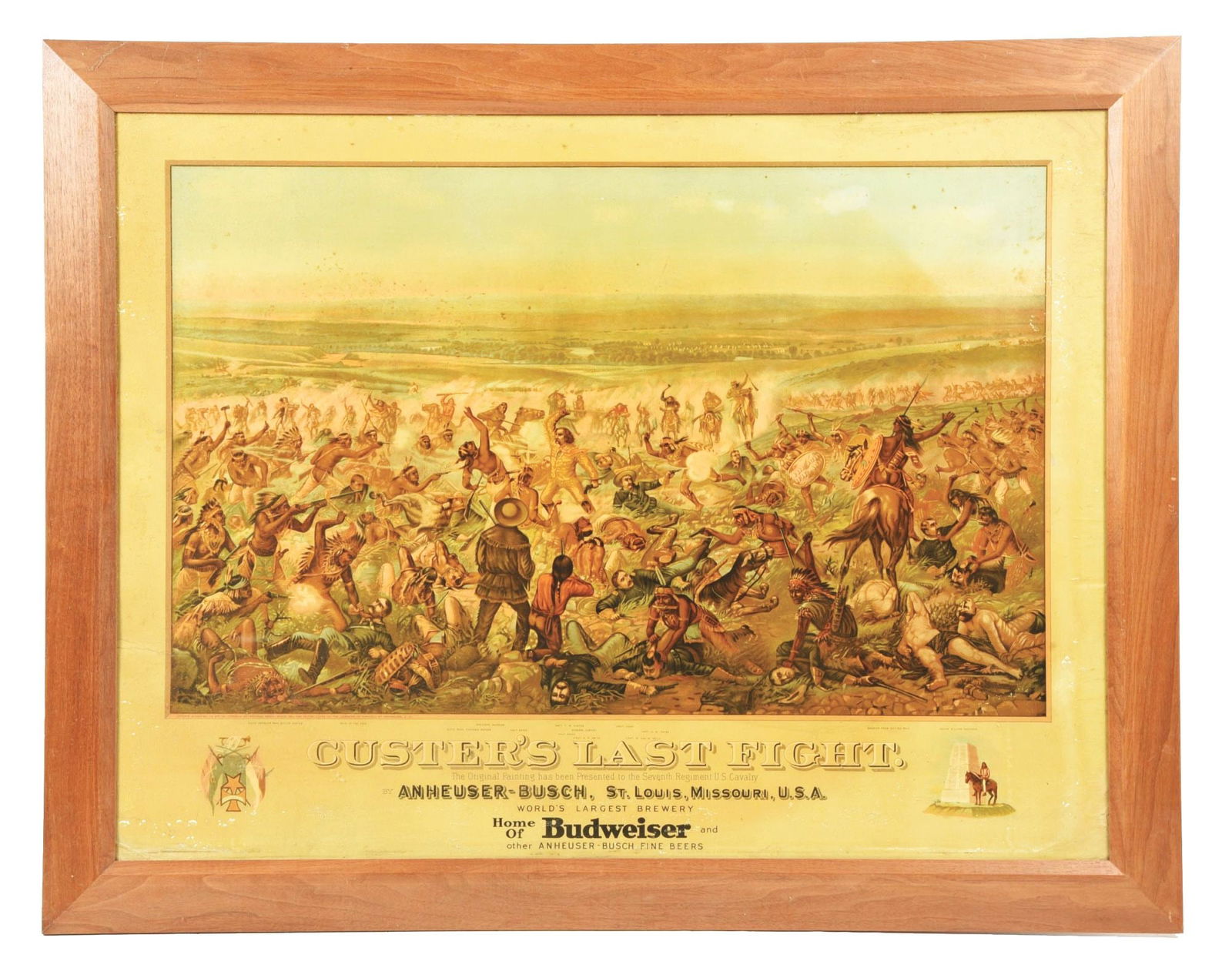 ANHEUSER-BUSCH "CUSTER'S LAST FIGHT" CARDBOARD LITHOGRAPH W/ "CUSTER'S LAST FIGHT" GRAPHIC. (1 of 3)