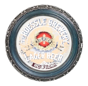 THE ROESSLE BREWERY REVERSE PAINTED GLASS SIGN