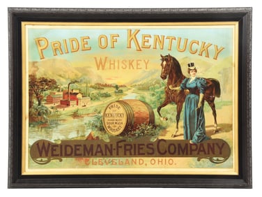 PRIDE OF KENTUCKY WHISKEY PAPER LITHOGRAPH W/ WHISKEY BARREL GRAPHIC.