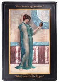 BROOKFIELD RYE SELF-FRAMED TIN LITHOGRAPH W/ BEAUTIFUL WOMAN GRAPHIC