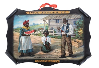 PAUL JONES & CO. TIN LITHOGRAPH W/ BLACK AMERICANA GRAPHIC.