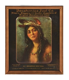 POCAHONTAS FUEL COMPANY TIN LITHOGRAPH W/ NATIVE AMERICAN GRAPHIC.