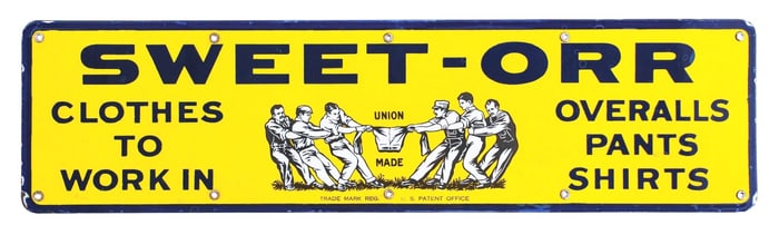 SINGLE SIDED SWEET-ORR POCELAIN SIGN