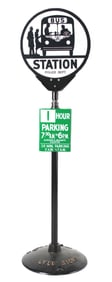 DOUBLE-SIDED PORCELAIN "BUS STOP - POLICE DEPT." LOLLIPOP SIGN