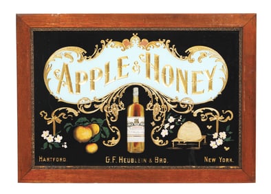 APPLE & HONEY ELIXIR REVERSE PAINTED GLASS SIGN W/ BOTTLE GRAPHIC
