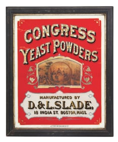 CONGRESS YEAST POWDER REVERSE PAINTED GLASS SIGN W/ PLANTATION GRAPHICS