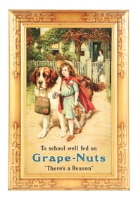 GRAPE-NUTS EMBOSSED TIN ADVERTISING SIGN