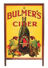BULMER'S CIDER TIN LITHOGRAPH CURB SIGN W/ WOODPECKER GRAPHIC