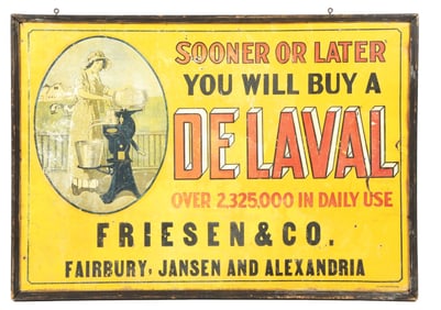 DE LAVAL TIN LITHOGRAPH W/ EARLY MILKER GRAPHIC.