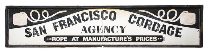 SAN FRANCISCO CORDAGE AGENCY PAINTED WOOD SIGN W/ ROPE GRAPHIC